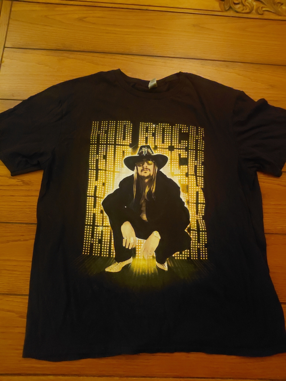 Gildan Black Graphic Tee with Yellow-Gold Band Print
